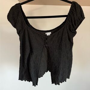 Urban Outfitters Black Smocked Tie Front Cap Sleeve Blouse